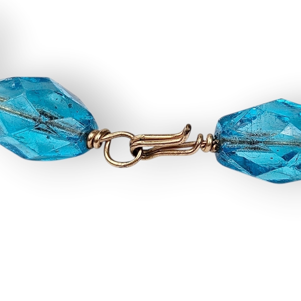 Art Deco Czech Glass Necklaces Turquoise Blue Beaded Chain Wire Link Vtg 16.5" - Picture 7 of 8